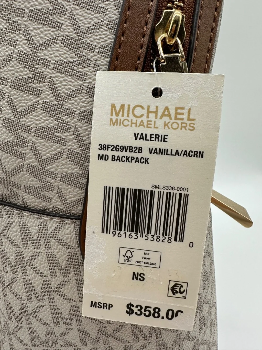 NWT Michael Kors Valerie Medium Logo Backpack Vanilla Acorn White Brown Handbag